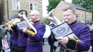 Brighouse amp Rastrick Brass Band marching to contest area in Greenfield last night [upl. by Ecirtnuahs]