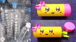 DIY Pencil Box using Plastic BottleHow to make Pencil Box from Water bottleBest Out of Waste Craft [upl. by Auhel887]