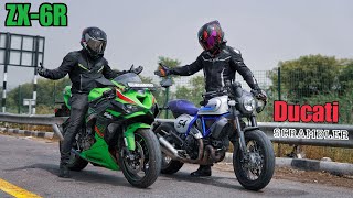 Ducati Cafe Racer 800 vs Ninja ZX6R  L Twin vs Inline 4 [upl. by Veats510]