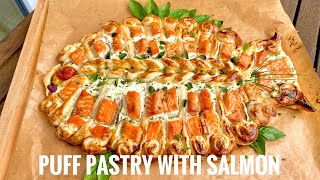 Puff Pastry with Salmon Lachs Blätterteig BÁNH NƯỚNG CÁ HỒI TỪ BỘT BÁNH SỪNG TRÂU [upl. by Sears]