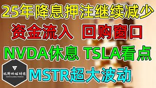 美股 25年降息押注大幅减少！下周NVDA休息，TSLA看点！MSTR超大波动！资金流入，回购窗口！七大权重年度表现！ [upl. by Drofxer480]