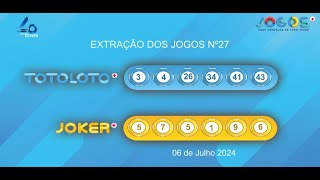 Extração Totoloto amp Joker  06 de Julho 2024 [upl. by Matthia99]