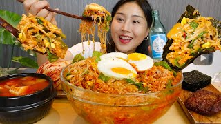 MUKBANG 비빔밥에 소주 뚝딱 비빔밥 우렁된장찌개 떡갈비 먹방 Bibimbap with soju Real sound asmr eating [upl. by Halet222]