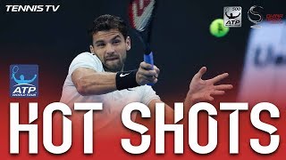 Hot Shot Dimitrov Digs Backhand Volley In Beijing 2017 [upl. by Bohlen]