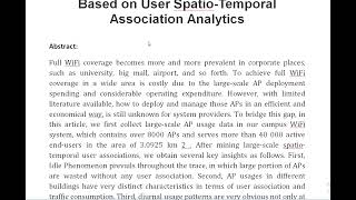 Large Scale Full WiFi Coverage Deployment and Management Strategy Based on User Spatio Temporal Asso [upl. by Eednam]