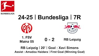 2425 Bundesliga｜7R｜1FSVMainz05 0  2 RBLeipzig｜XaviSimons Goal Tor Fußball [upl. by Ecnadnac]