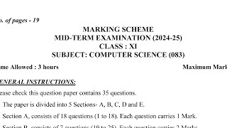 class 11 comuter science Marking scheme081024Midterm examanswers officialanswerkey11computersc [upl. by Allimaj3]