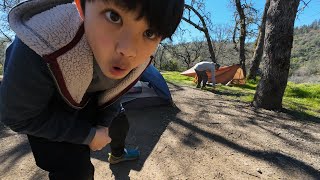 Took my Nephew and Brother Backpacking  Overnight Spring Break Camping Trip fireboxstove hiking [upl. by Ayikur]