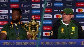 South Africas Siya Kolisi and Jacques Nienaber speak after becoming back to back World Champions [upl. by Senecal]