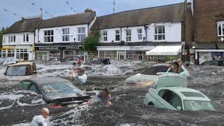 UK streets turn into rivers Dunstable Bedfordshire is underwater Houses and cars are submerged [upl. by Mosra]