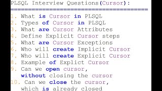 PLSQL Interview Questions and Answers  Top 10 PLSQL Interview Questions  PLSQL Cursors [upl. by Alue269]