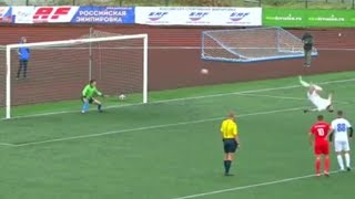 Russian soccer player scores amazing backflip penalty [upl. by Ursal519]