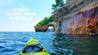 KAYAKING PICTURED ROCKS  LAKE SUPERIOR MUNISING MI [upl. by Aitsirhc]