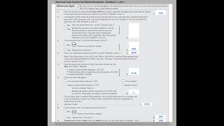 State and Local Income Tax Refund Worksheet Walkthrough IRS Schedule 1 [upl. by Benji]