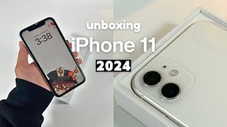 iPhone 11 Unboxing in 2024 white 128gb 📦 aesthetic setup amp accessories plus camera test [upl. by Otrebide]