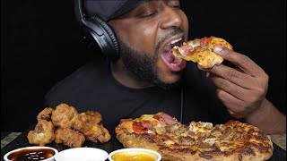 DOMINOS MEATZZA PIZZA amp CHICKEN WINGS MUKBANG NO TALKING TCEATS [upl. by Naggem81]