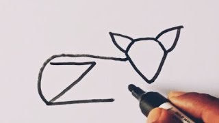 Fox drawing 🦊 from letters Z V  Fox drawing video for beginners  Fox drawing step step [upl. by Manella]