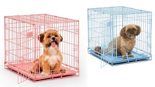 Single Door iCrate 24quot Pink amp Blue Folding Metal Dog Crate by MidWest Homes for Pets [upl. by Percy]