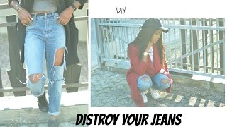 How to rip destroy your jeans Comment déchirer ton jean [upl. by Lsil]