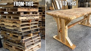 Farmhouse Dining Table Made Entirely from Pallets [upl. by Artimas]