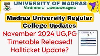 Madras University November 2024 Exam Timetable For Current And Arrears Hall ticket [upl. by Trina720]