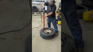 Esco model 20408 dismount tool Pulling off a extreme duty 14 ply trailer tire [upl. by At]