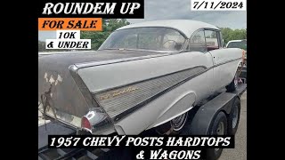 WOW OVER 60 FOR SALE 1957 CHEVY POSTS HARDTOPS amp WAGONS LISTED 10k amp UNDER [upl. by Mharba]