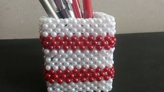 Making of Beads pen holder  Easy Beaded crafts for beginners  Pearl art amp Craft [upl. by Senaj650]