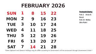 February Calendar 2026 [upl. by Lynde]