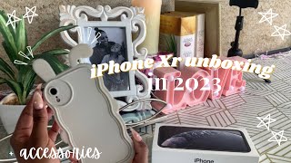 iPhone XR unboxing in 2023 black 256 accessories aesthetic asmr customisation and setup [upl. by Ennire]