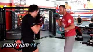 UFC 173 Lawler vs Ellenberger Ellenberger mitt workout w Edmond Taverdyan [upl. by Armond471]