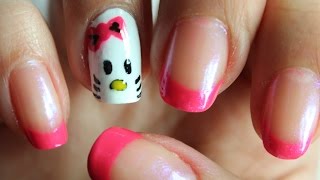 Unha Hello Kitty  Francesinha  Filha Única Desenho French Nail Art Hello Kitty Cartoon [upl. by Riccardo596]