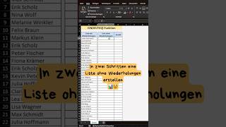 In zwei Schritten eine Liste ohne Duplikate erstellen in Excel 📊🤓 excel shorts sheet [upl. by Slack]