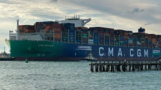 CMA CGM RIVOLI leaves gusty Southampton for Antwerp🇧🇪 [upl. by Bibbye690]