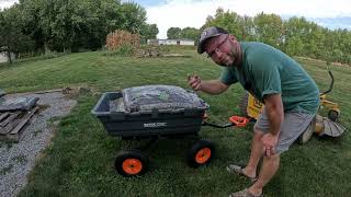 Low Cost Vevor Dump Cart For Towing Behind Lawn Tractor and Hand Pulling [upl. by Merp951]