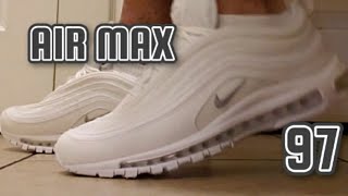 Mens Sneakers  Nike Air Max 97 All White  White Wolf Grey Black [upl. by Heidy115]