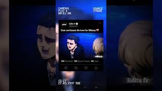 Eren Confesses his love for Mikasa ❤️‍🩹 anime AOT attackontitanedit attackontitan trending [upl. by Airel]