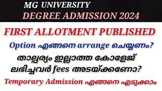 Degree First Allotment Published 2024MG University Fees Payment Allotment Memo [upl. by Gilberto]