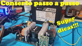 Conserto fonte ATX Corsair passo a passo Vídeo rico em detalhes para quem quer aprender a reparar [upl. by Anelyak]