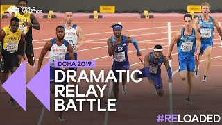 Dramatic relay handoffs in Doha  Mens 4x100m relay heats Doha 2019 [upl. by Yentiw]