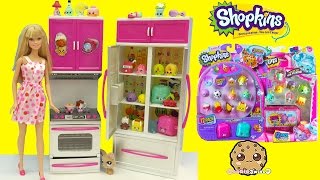 Shopkins Season 5  4 Unboxing with Surprise Blind Bags in Barbie Fridge  Cookieswirlc [upl. by Ecenahs536]