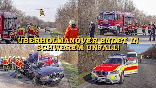 Mehrere Überholmanöver enden in schwerem Unfall BMW völlig zerstört  FEUERWEHR amp RTH im EINSATZ [upl. by Aynotahs]