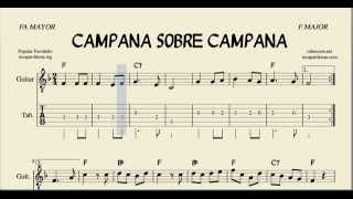 Campana sobre campana Tablatura y Partitura en Fa Mayor con Acordes Villancico [upl. by Kingsbury757]