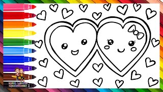 Zeichnen und Ausmalen von zwei verliebten Herzen 💕🌈 Zeichnungen für Kinder [upl. by Brena87]