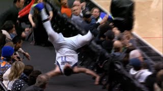 Luka Doncic takes scary fall over front row of crowd vs Clippers [upl. by Lachus53]