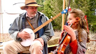 BEST CIVIL WAR FIDDLER BANJO PLAYER DUO  Come Back Katy by Jed Marum with Tiny Fiddler Samantha [upl. by Hoffert296]