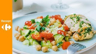 Frisse kikkererwtensalade met kip en peterselieolie [upl. by Ellerol326]