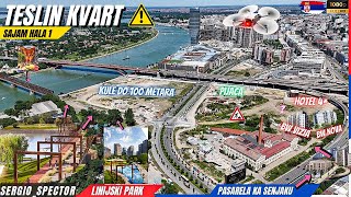 TESLIN KVART u Beogradu na vodi detaljno DRONOM i Projekti novih zgrada uz komentare beograd [upl. by Eamon]