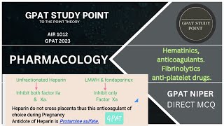 ANTICOAGULANTS  HEMATICS  FIBRINOLYTIC  ANTIPLATELET  pharmacology for gpat 2024 [upl. by Trinatte104]