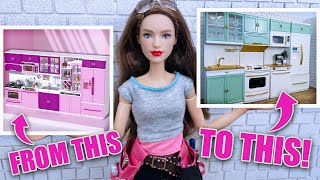 BARBIE DOLL KITCHEN REMODEL  How to  Step by step  Toy Dollhouse Kitchen Redo [upl. by Bertle802]